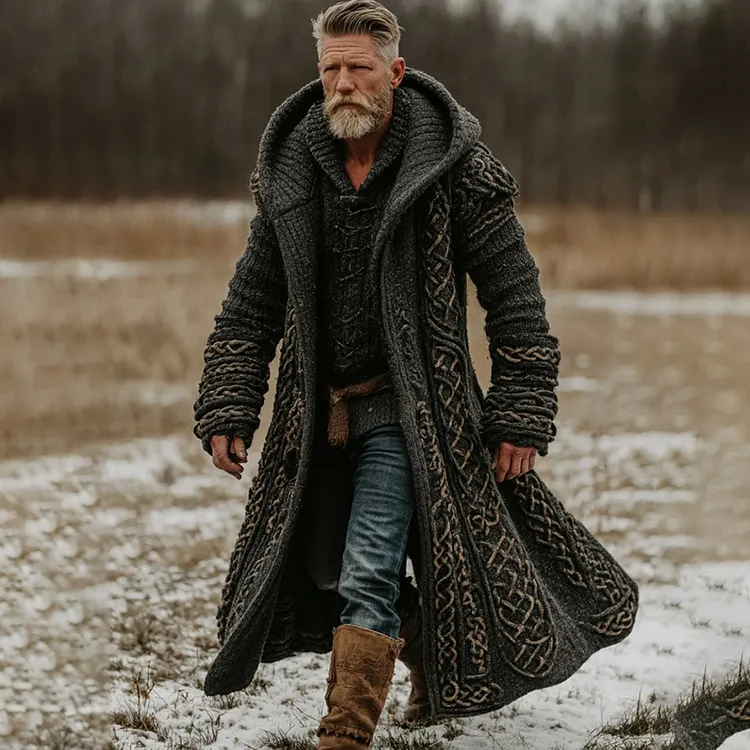 Men's Viking Celtic Knot Cozy Jacquard Cardigan Sweater