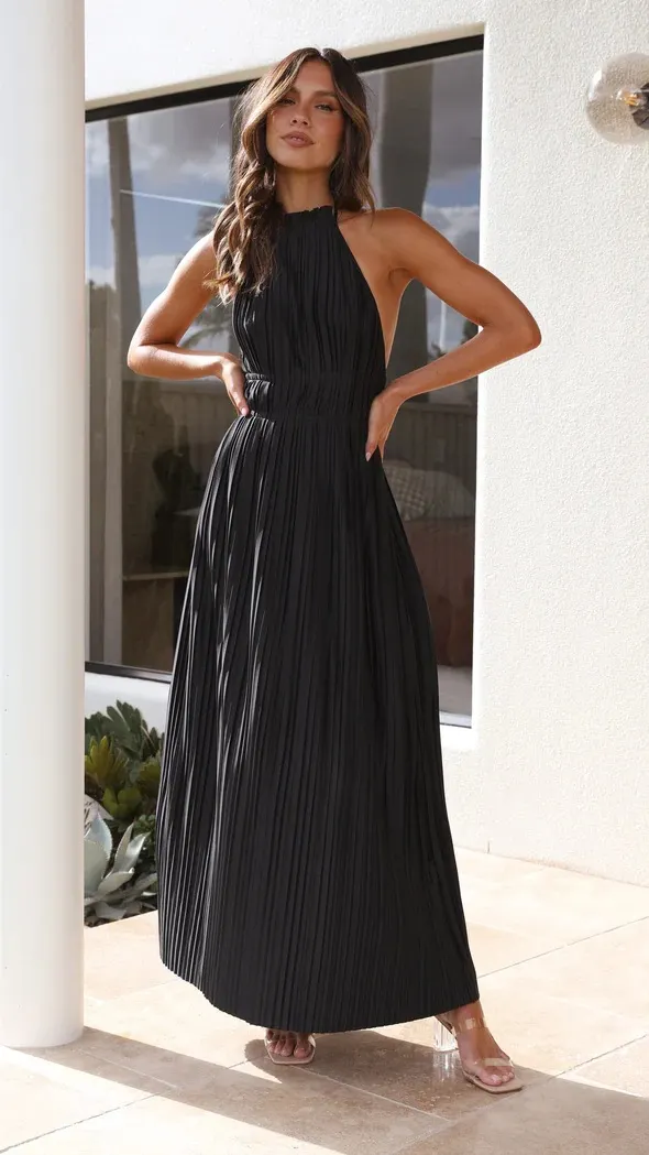 Brownm Brownm Summer New Fashion Small Pure And Fresh Shoulder Hanging Neck With Personality Show Back Long Dress 23035
