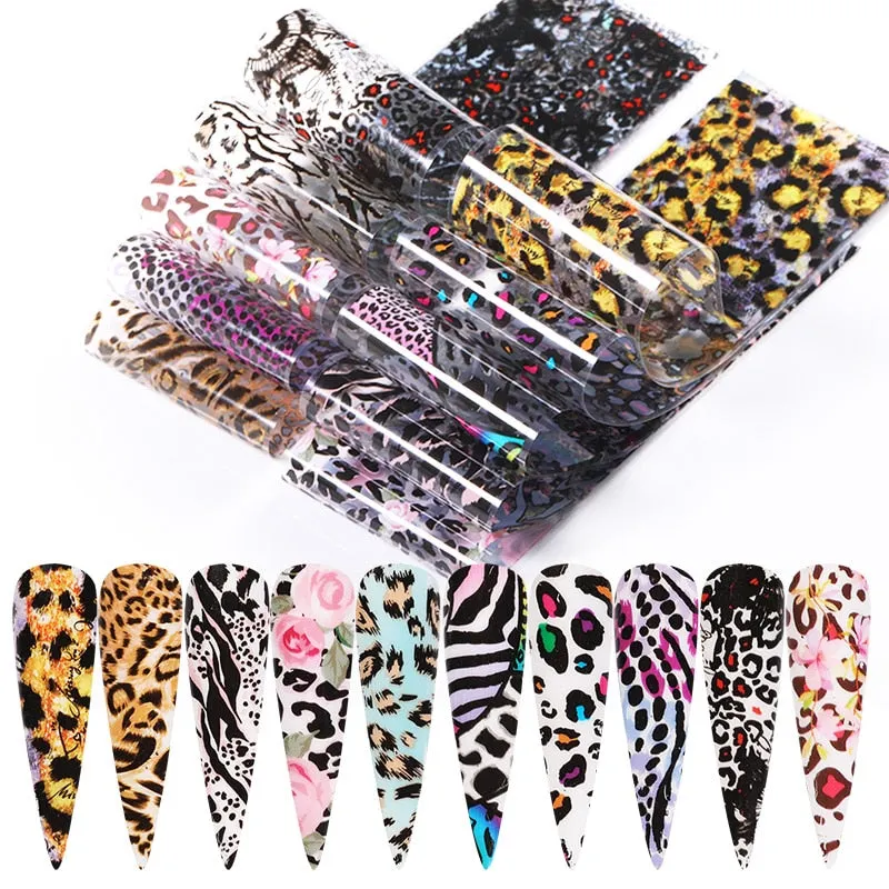 10Pcs/Bag Nail Art Transfer Foil Sticker Abstract Image Blue French Tip Wraps Adhesive Decals Nails Decoration Accessories-Nail Inspo