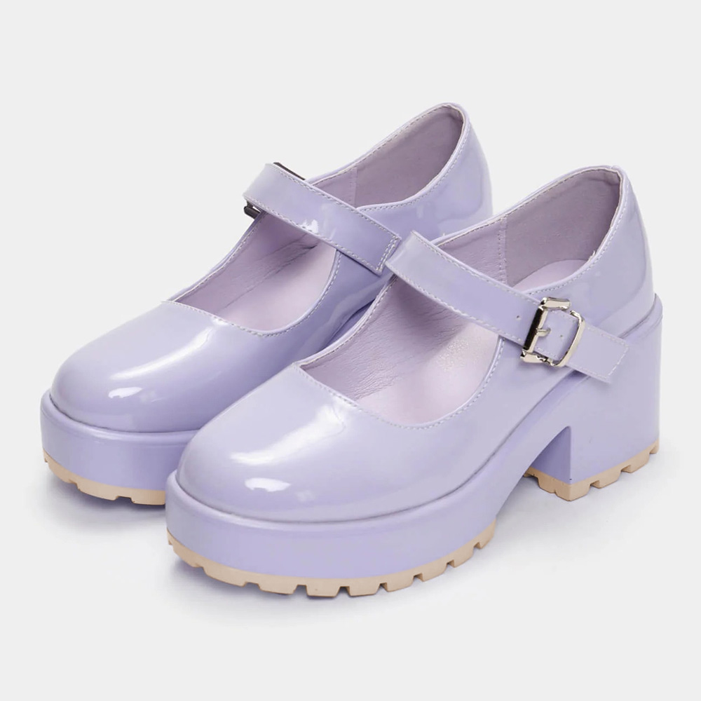 Light Purple Chunky Heel Buckle Strap Mary Jane Shoes with Platform