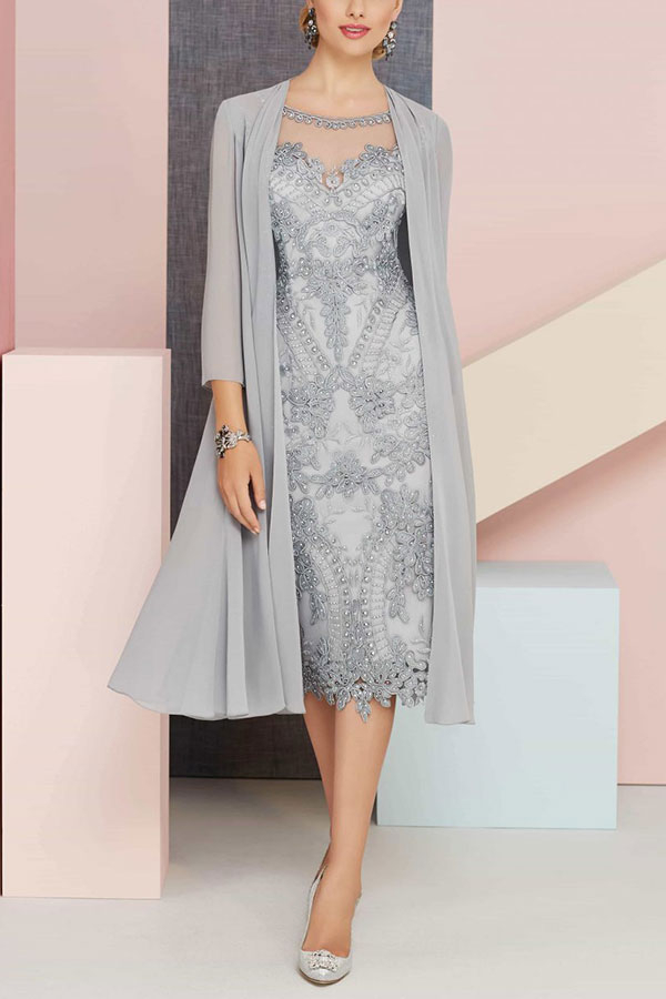 Short Lace Dress With Matching Chiffon Coat