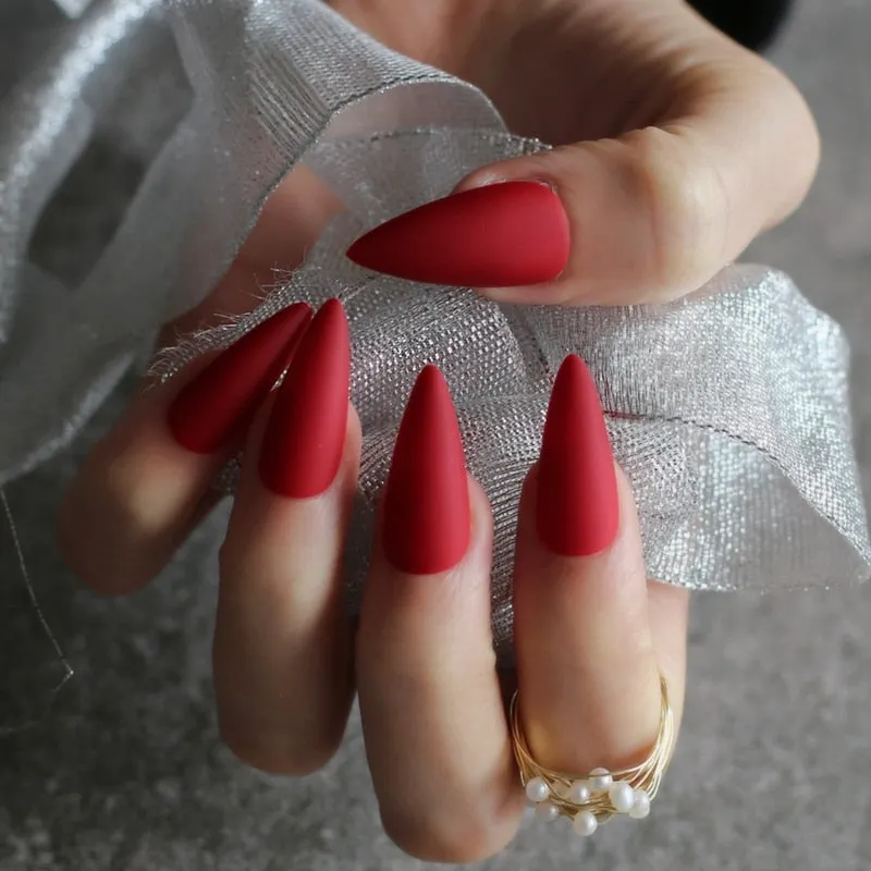 DIY long coffin Matte fake nails INS 10 colors optional Stiletto salon matte false nails salon art false nails-Nail Inspo