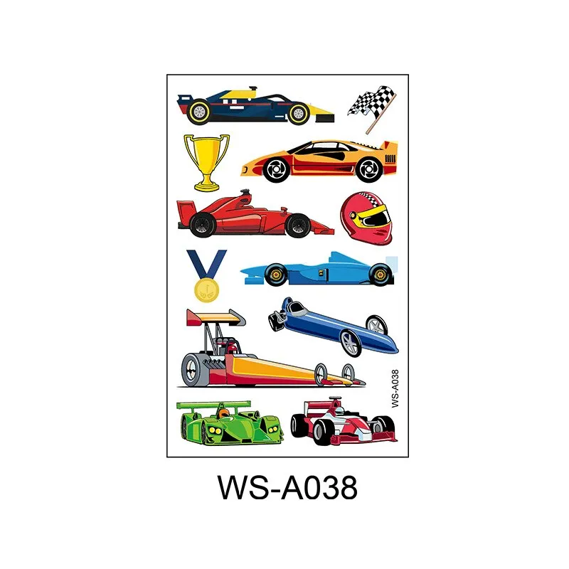 10 Kinds Cartoon Cars Tattoos Disposable Children Aircraft Vehicle Cognitive Stickers Waterproof Temporary Face Arm Makeup