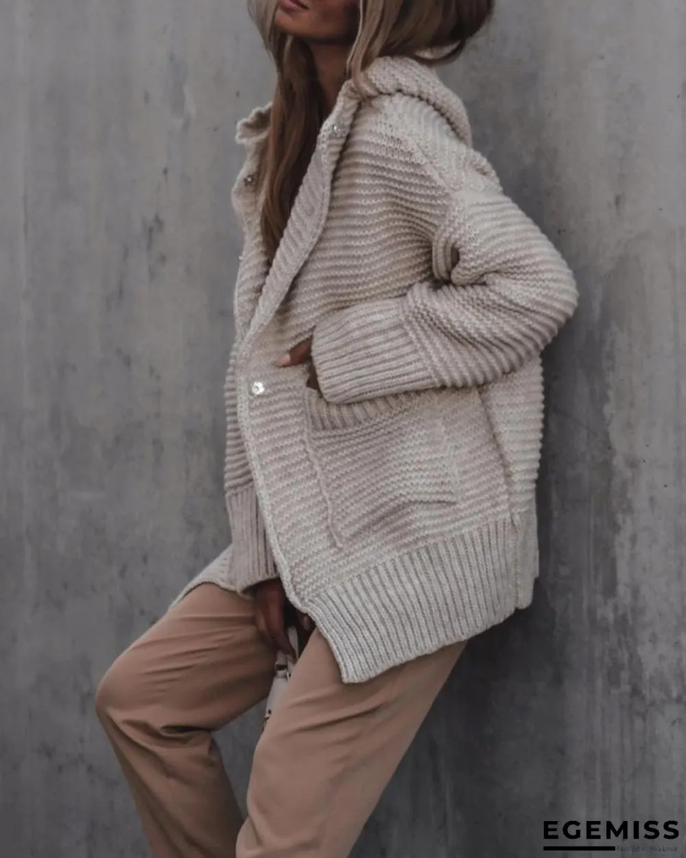 Long Sleeve Pocket Detail Hooded Cardigan | EGEMISS