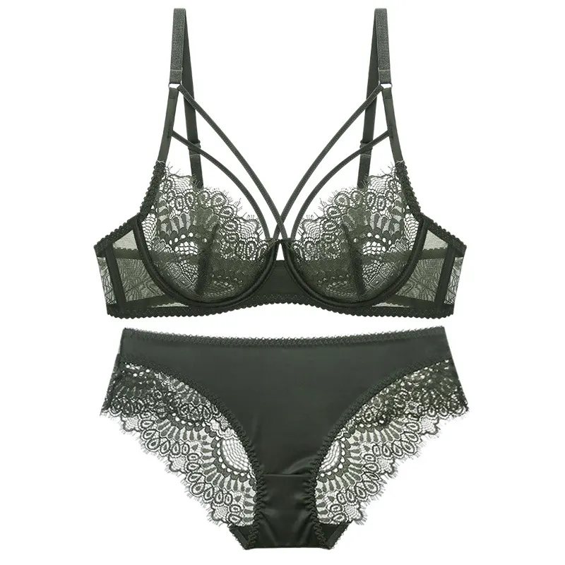 Churchf Transparent Sexy Lace Large-Size Bra Set Slim Bosom With Big-Breasted Lingerie Bra