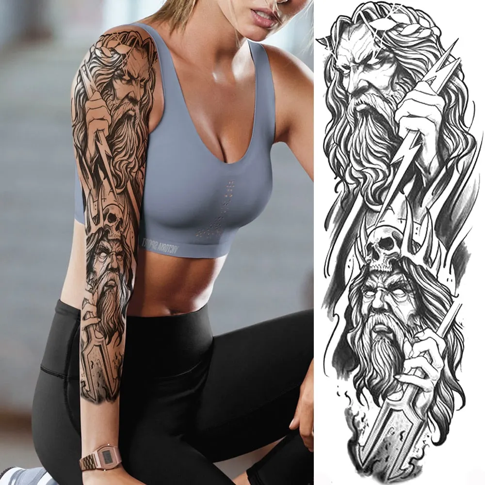Black Military Maori Totem Temporary Sleeve Tattoos For Men Realistic Fake Full Arm3D Dragon Skull Wolf Lion Robot Tatoos Paste