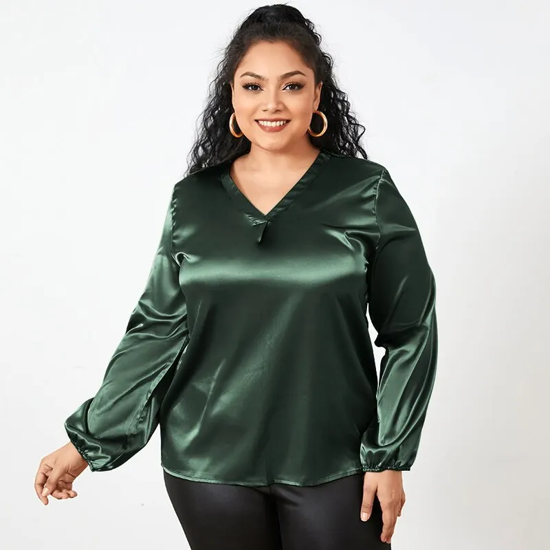 Oversized Celmia Fashion Women Satin Blouses Sexy V-Neck Elegant  Tops Female Casual Long Sleeve Office Blusas Femininas FZH