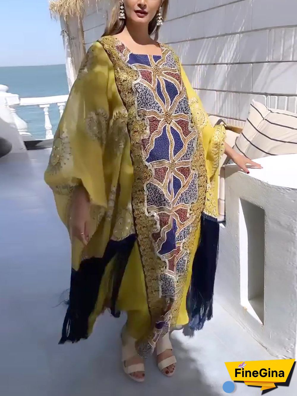 Square Neck Yellow Color Joint Dress