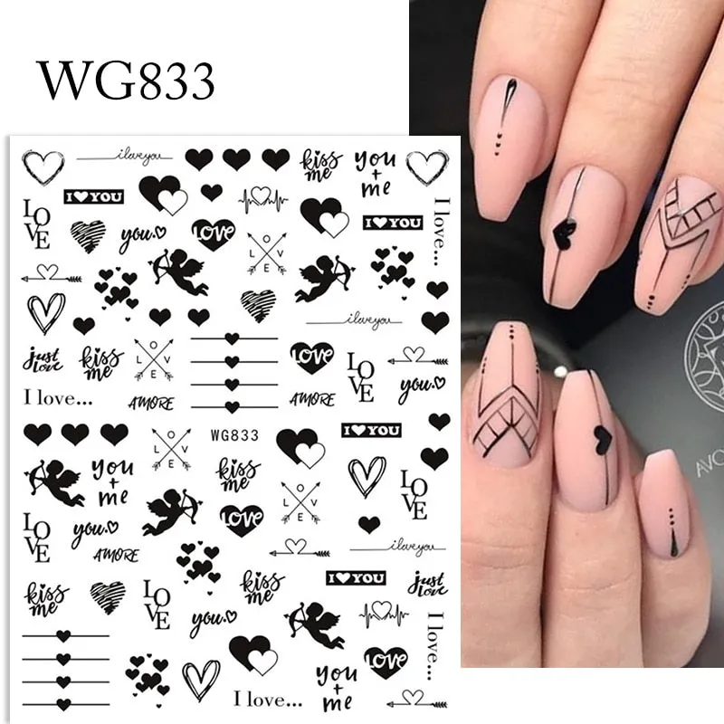 1 Sheet Russian Series Letter 3D Nail Sticker Flower Leaves Nail Transfer Beautiful Decals Slider Nail Art DIY Decoration