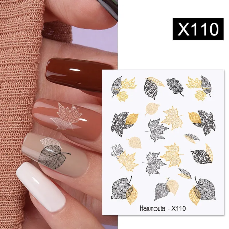 Harunouta Water Decals Ink Blooming Flower Leaves Transfer Nail Stickers Butterfly Love Heart Design Slider Watermark Decoration-Nail Inspo