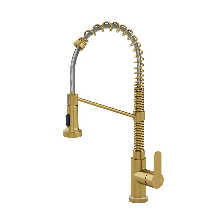 EVERSTEIN Pull Down Kitchen Faucet with LED & Spring Neck Brushed Gold SFS-1091-GD