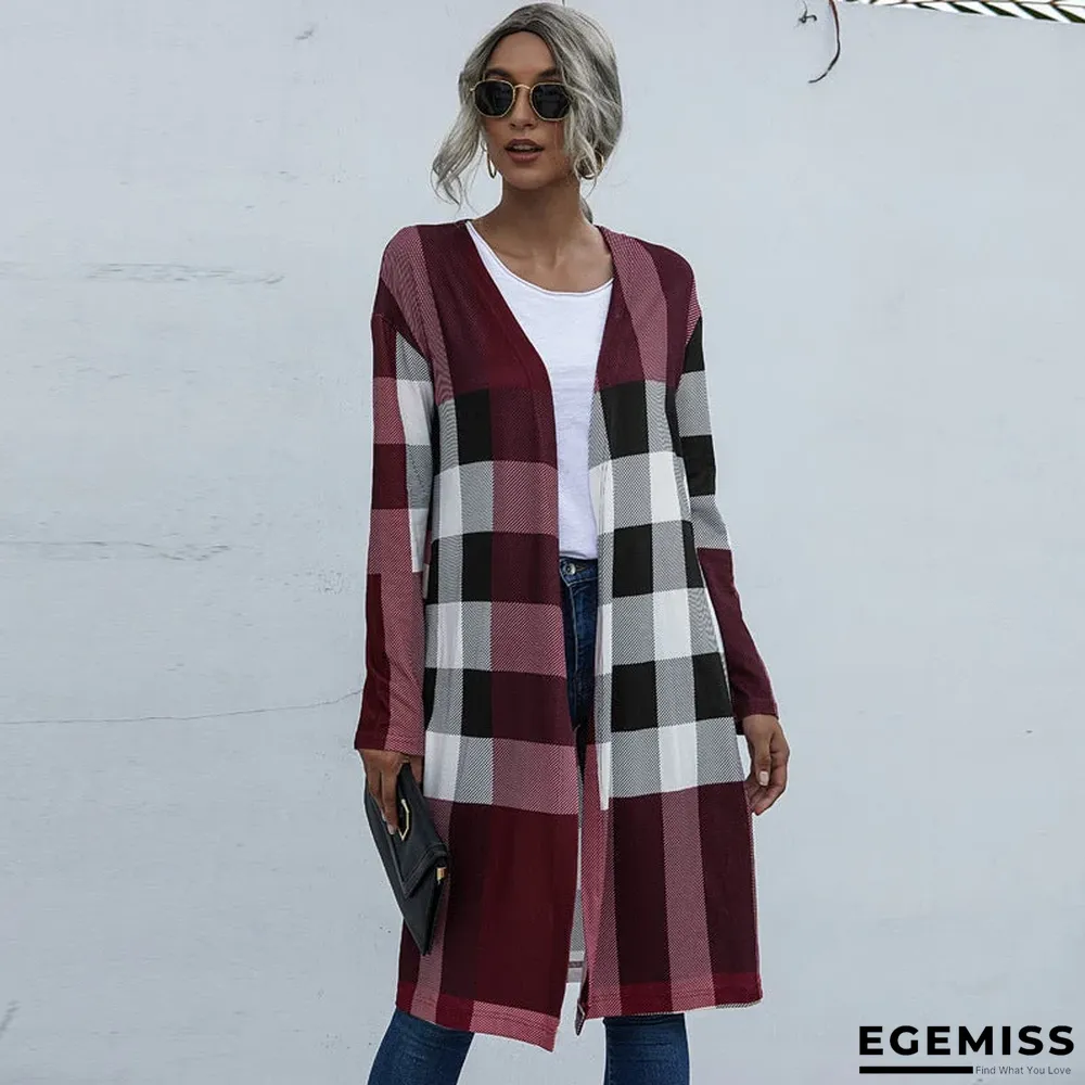 Autumn Women's Plaid Fashion Buttonless Straight Cardigan Coat Women | EGEMISS