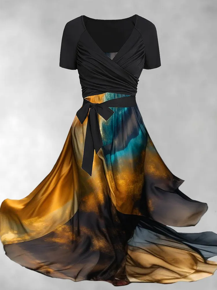 Women's Tie Dye Art Print Two Piece Dress