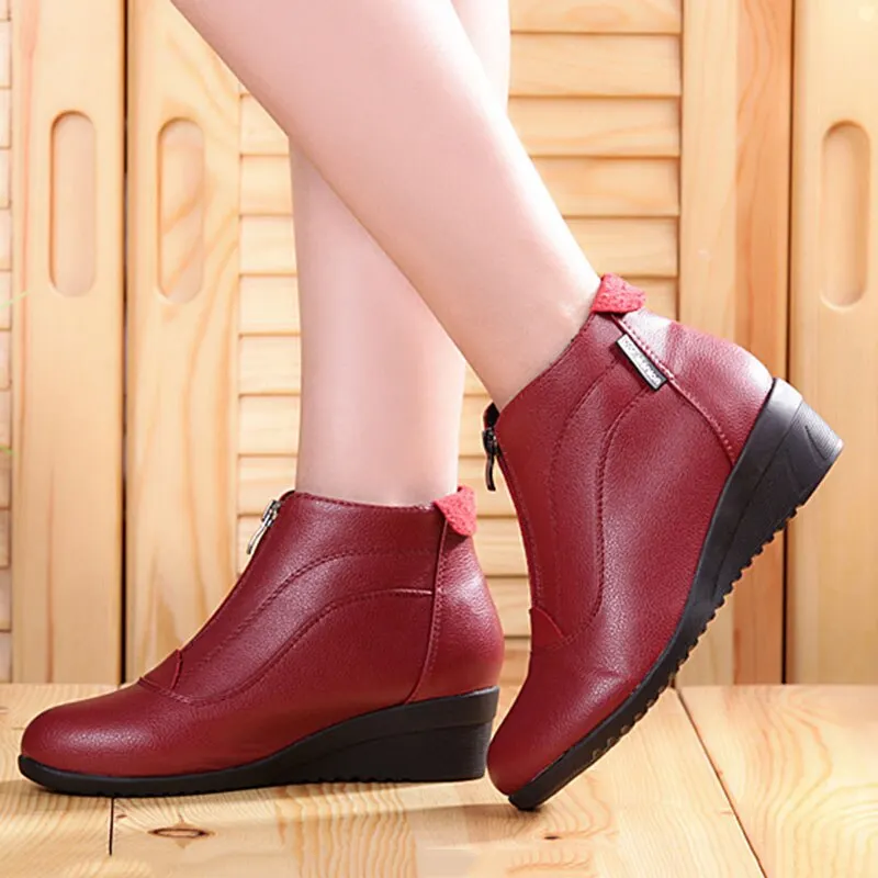 Women Boots Soft Leather Autumn Winter Shoes Woman Plus Size 42 Wedges Heels Botas Mujer Casual Ankle Boots Woman Booties Female