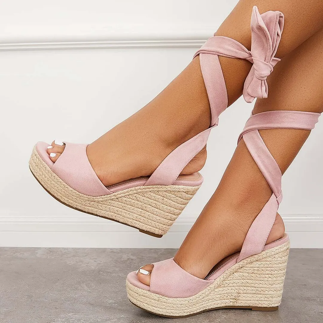 Lace up Espadrille Heel Platform Wedges Ankle Strap Sandals