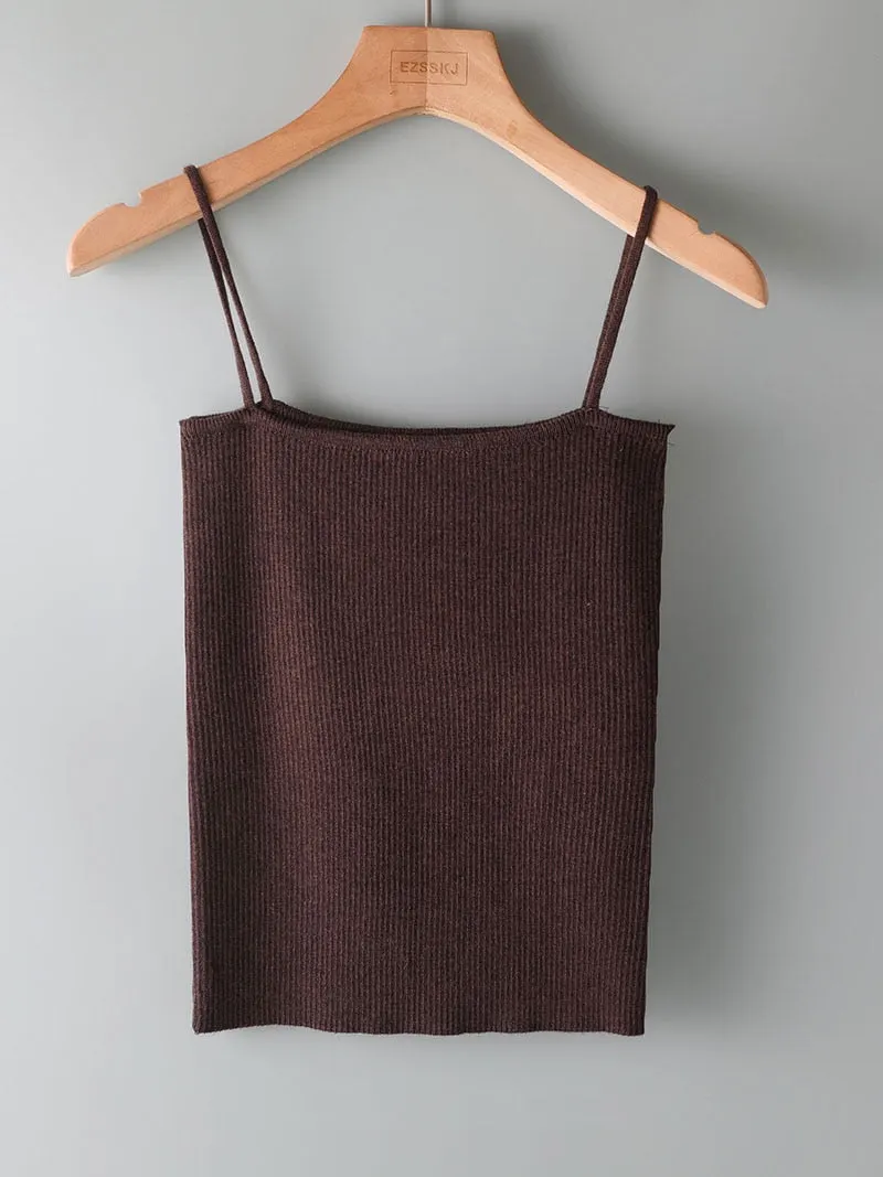 sexy basic women tank top Summer white knit tank top Women sexy knitted camisole sleeveless strip camisole
