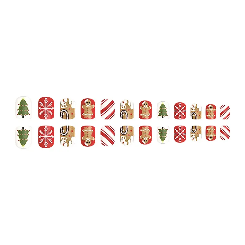 Churchf Pieces Of Red Frosted Fake Nails Christmas Gingerbread Man Snowflake Temperament Show White Wear Armour New Year Finished Armour Piece