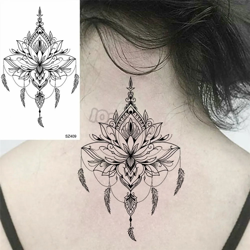 Black Dandelion With Creative Tattoos For Women Men Realistic Sea Wave Mountain Lavender Fake Tattoo Sticker Arm Leg Tatoos 3D