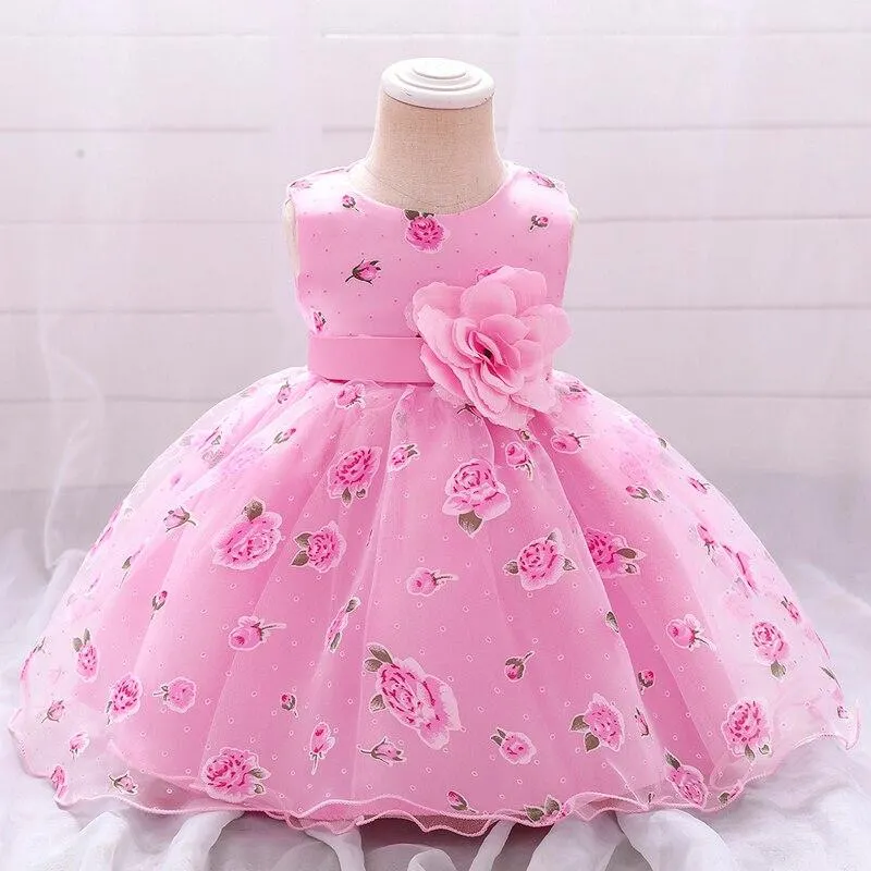 2021 Summer Clothes Baby Girl Dress Long Sleeve 2 1st Birthday Dress For Girl Frock Party Princess Baptism Dress Infant Flower