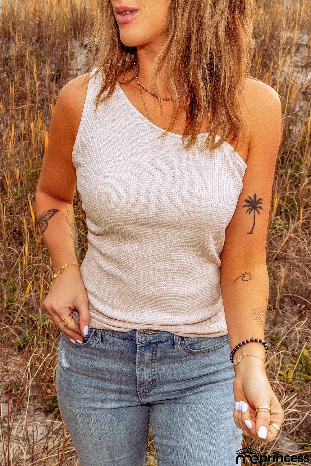 One-shoulder Ribbed Tank Top
