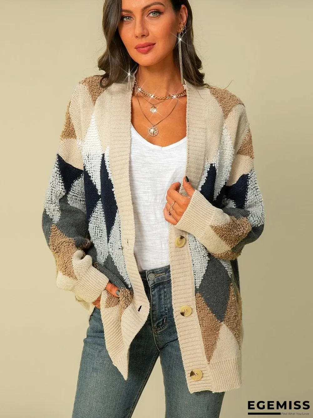 Knitted Jacquard Long Sleeve Outerwear | EGEMISS