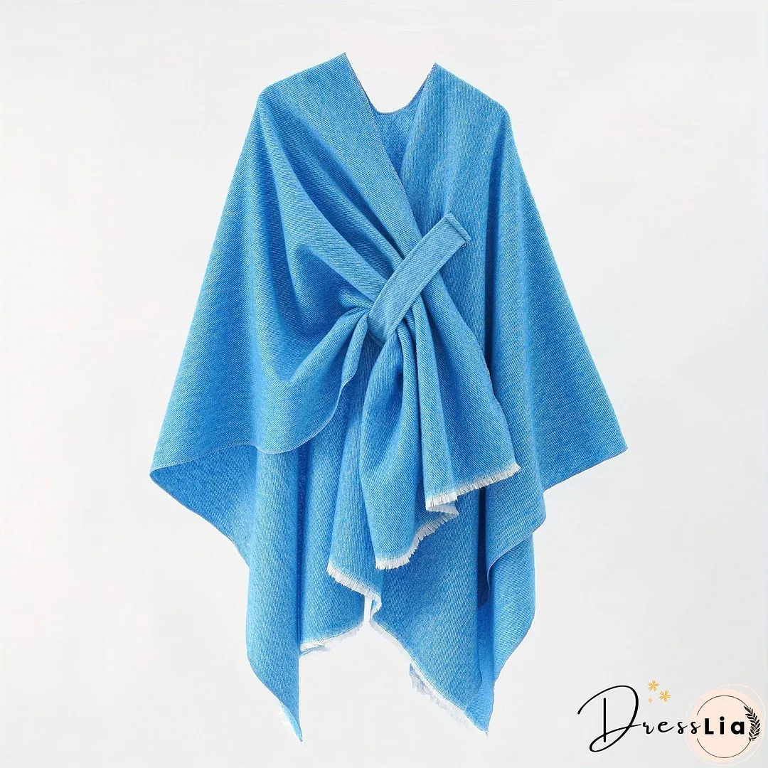 Solid Color Comfortable Shawl With Sleeves, Multifunctional Outdoor Windproof And Coldproof Cloak