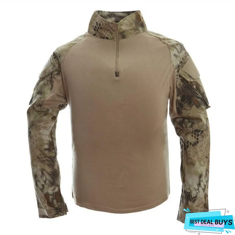 Camouflage Colors Army Combat Uniform Military Shirt Cargo Airsoft Paintball Tactical Cloth with Elbow Pads