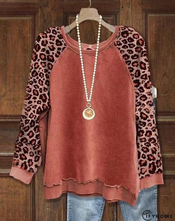 Long Sleeve Casual Crew Neck Leopard T-shirt | IFYHOME