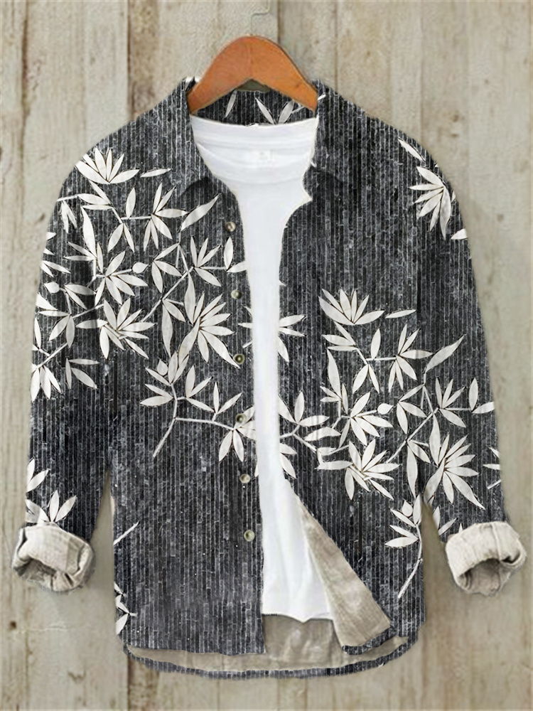 Bamboo Japanese Art Linen Long Sleeve Shirt  artssus