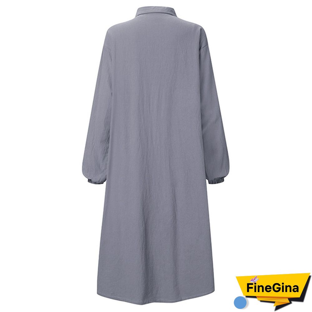 ZANZEA Women Spring Casual Baggy Linen Cotton V Neck Buttons Down Lapel Solid Mini Shirt Dress