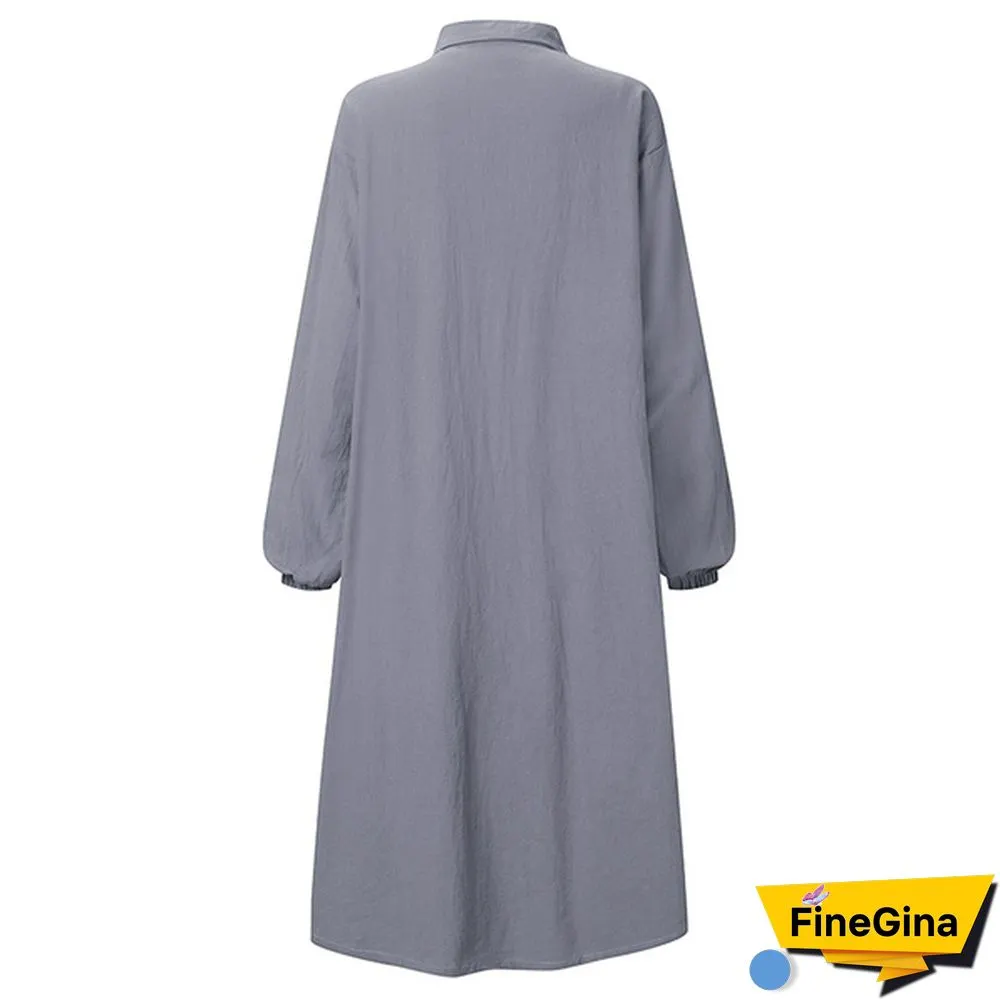 ZANZEA Women Spring Casual Baggy Linen Cotton V Neck Buttons Down Lapel Solid Mini Shirt Dress
