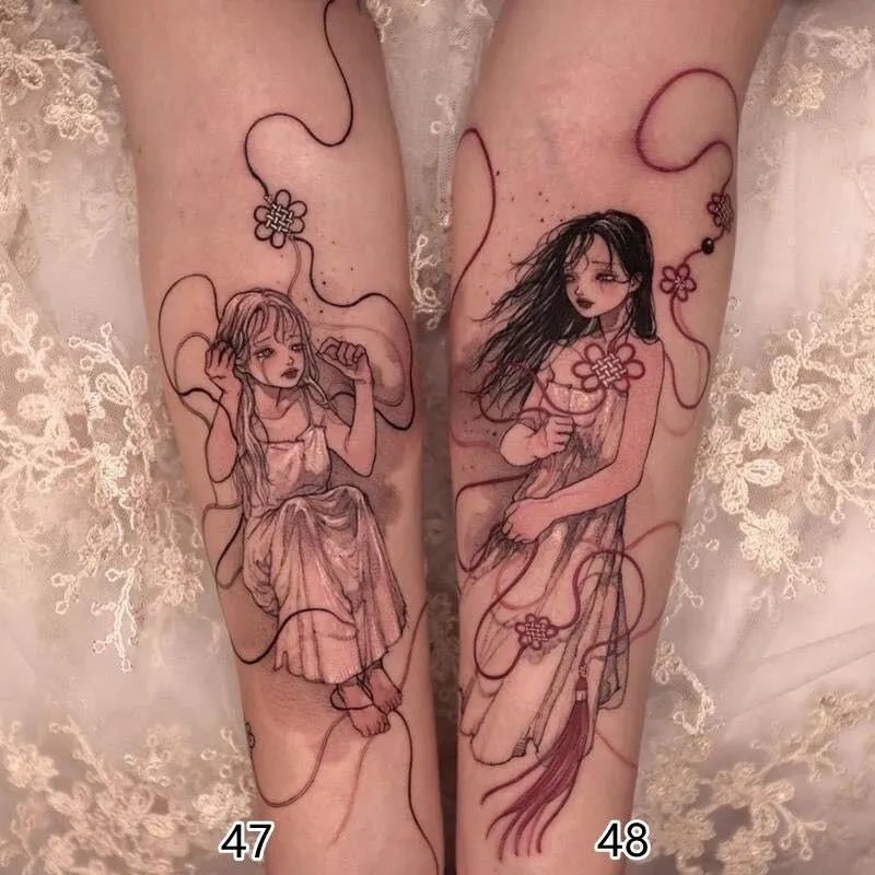2/4/6 Pieces Japanese Geisha Beautiful Princess Nine-tailed Demon Evil Clown Waterproof Lasting Arm Wrist Tattoo Stickers