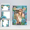 Floral Special Shape Diamond Painting Photo Frame Home Decor Gift (Flower Blue)