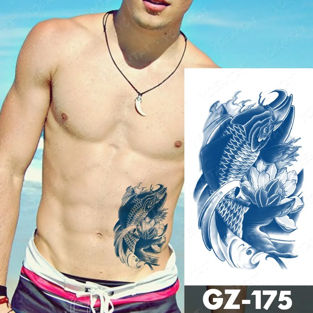 Sdrawing Lasting Ink Tattoos Body Art Waterproof Temporary Tattoo Sticker Line Dragon Tiger Totem Tatoo Arm Fake Fox Whale Tatto