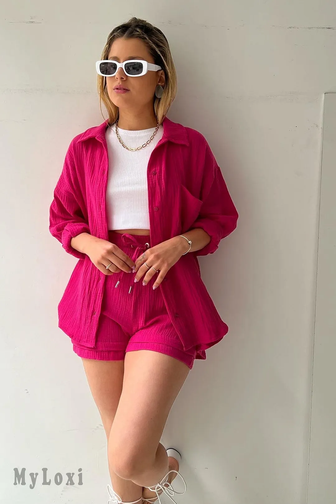 Long sleeve shirt short set