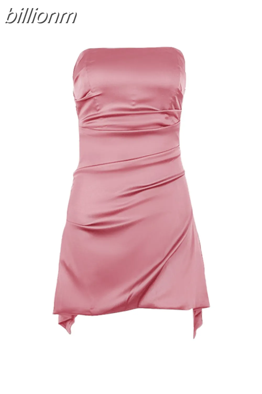 billionm Elegant Double Layered Satin Mini Dress Sexy Strapless Summer 2023 Holidays Outfits Partywear Birthday Dress For Women