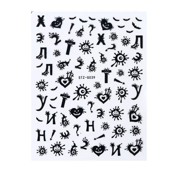 Nail Stickers Back Glue Multiple colors Hallowmas Designs Nail Decal Decoration Tips For Beauty Salons-Nail Inspo