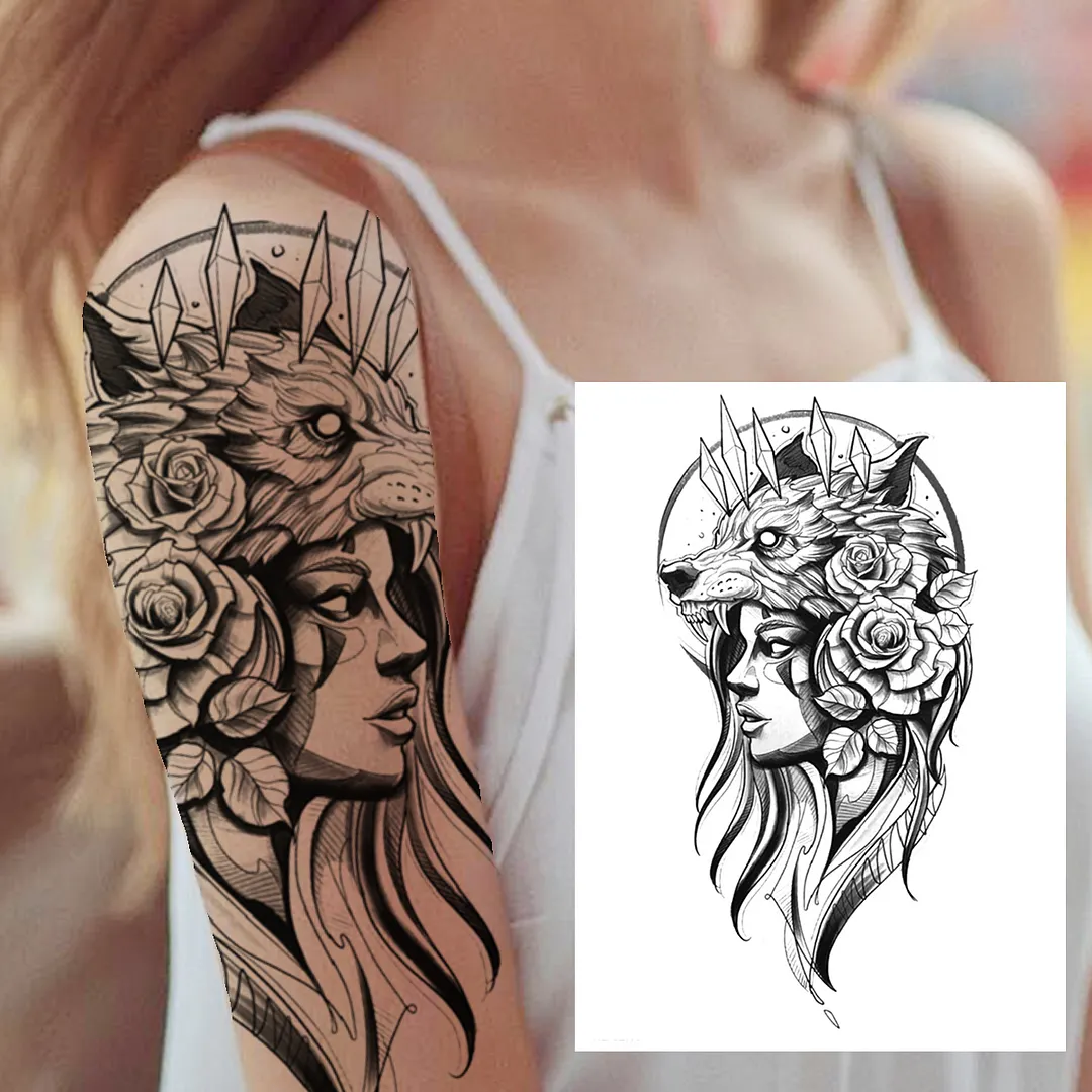 Sdrawing Mouth Skeleton Temporary Tattoos For Women Men Child Boys Halloween Fake Clown Tattoo Sticker Owl Skull Demon Tatoo Body Arm