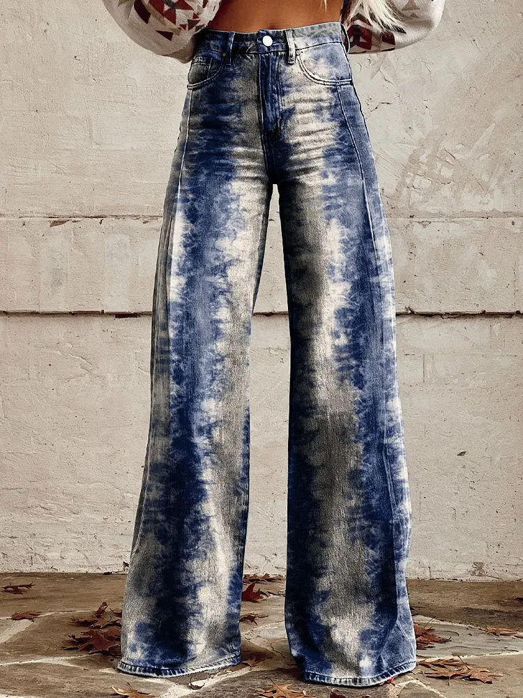 Women's Vintage Print Casual Wide Leg Pants