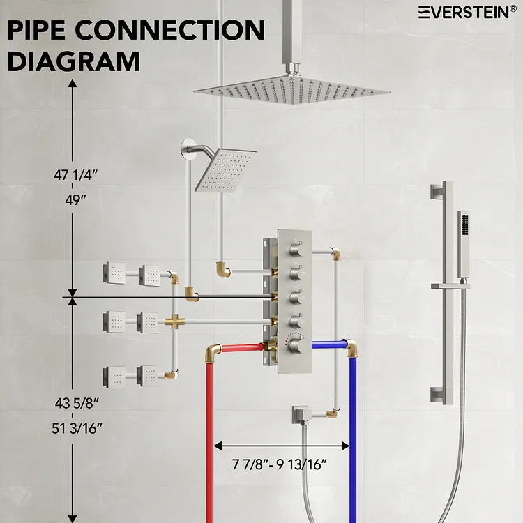 Thermostatic Rainfall Bathroom Shower System in Brushed Nickel SFS