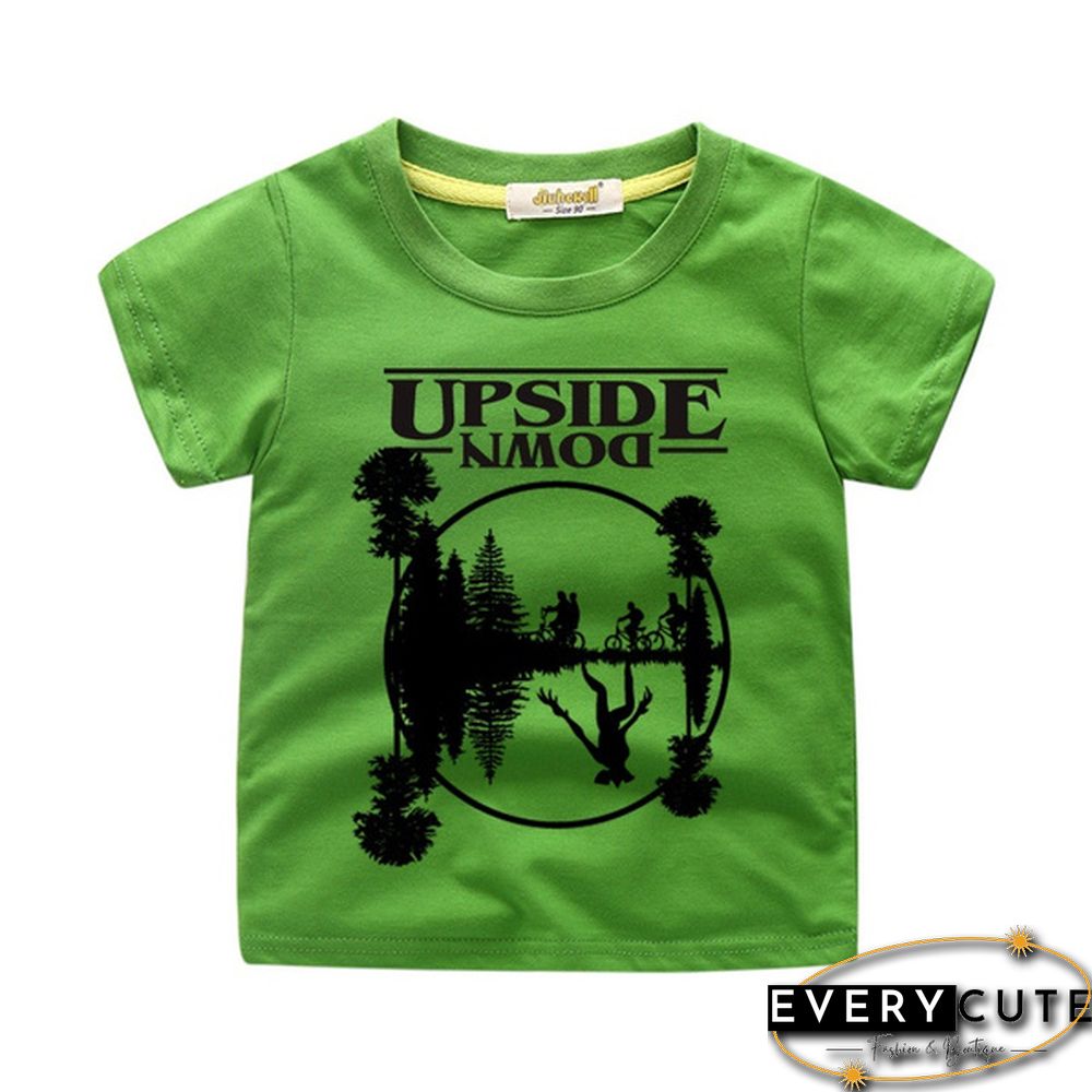 New Fashion Child Round Neck Printed Short-Sleeved Stranger Things Upside Down Graphic T-Shirt