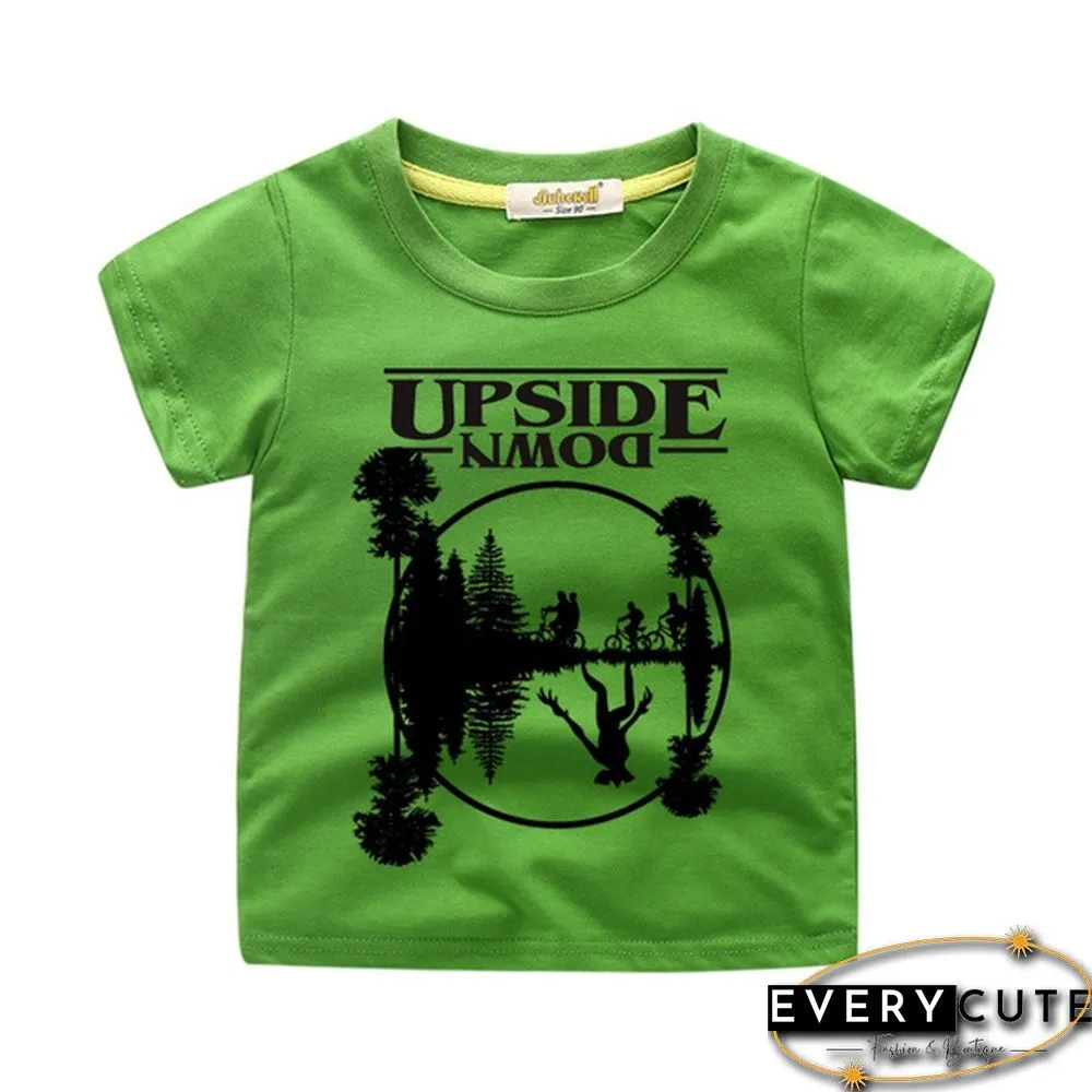 New Fashion Child Round Neck Printed Short-Sleeved Stranger Things Upside Down Graphic T-Shirt