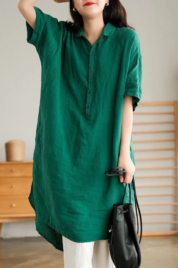 Athvotar And Art Simple White Linen Shirt Women's Long 2025 Summer Thin Loose Middle-Sleeved Doll Collar Top