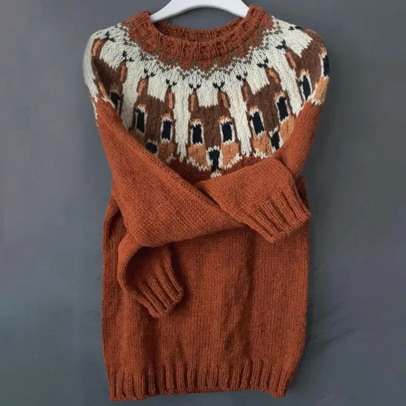 Vintage Icelandic Cute Rabbit Knit Jacquard Warmth Crew Neck Sweater（Unisex）