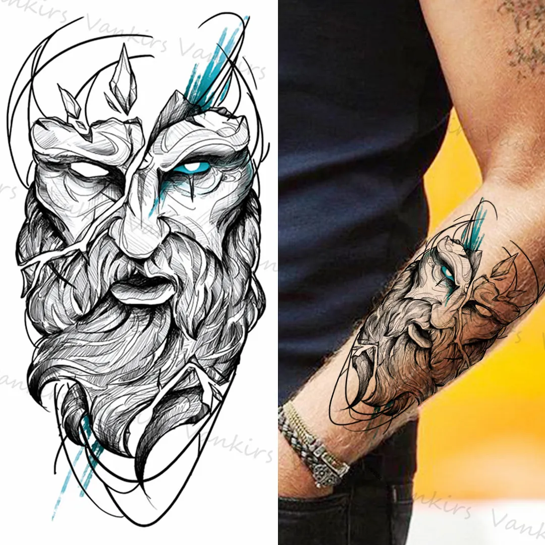 Sdrawing Lion Crown Temporary Tattoos For Women Men Wolf Compass Tiger Mountain Flower Fake Tattoo Sticker Arm Body Tatoos