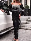 Beaded Strapless Off-The-Shoulder Maxi Dress