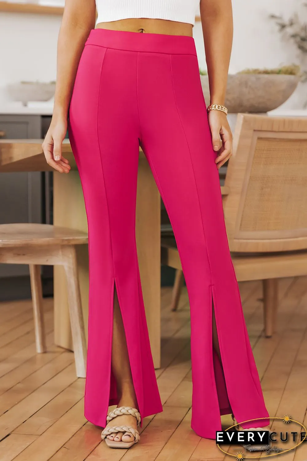 Rose Split Hem High Waist Pants