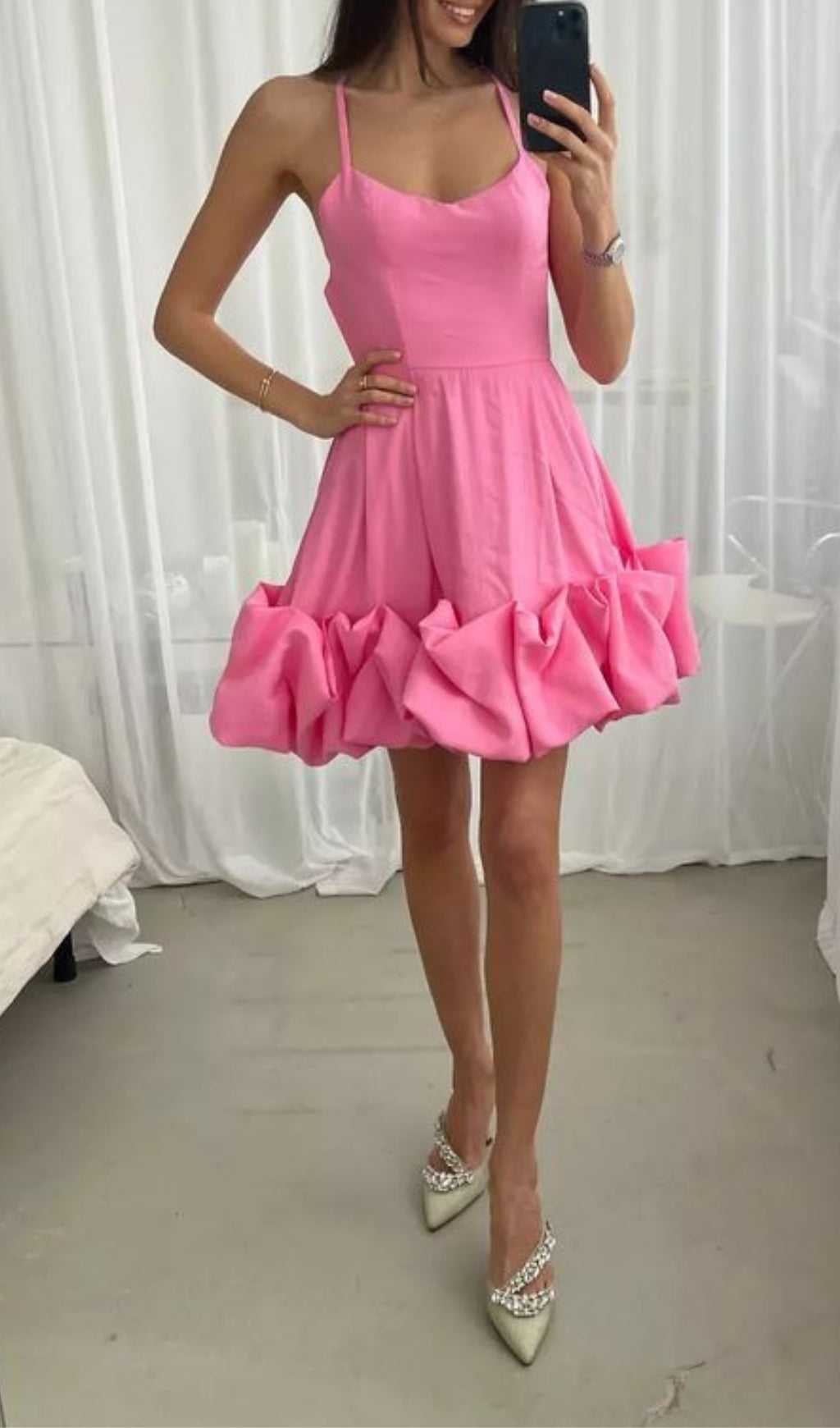 Fashionslee WomenStrapless Halter Satin Mini Dress In Pink