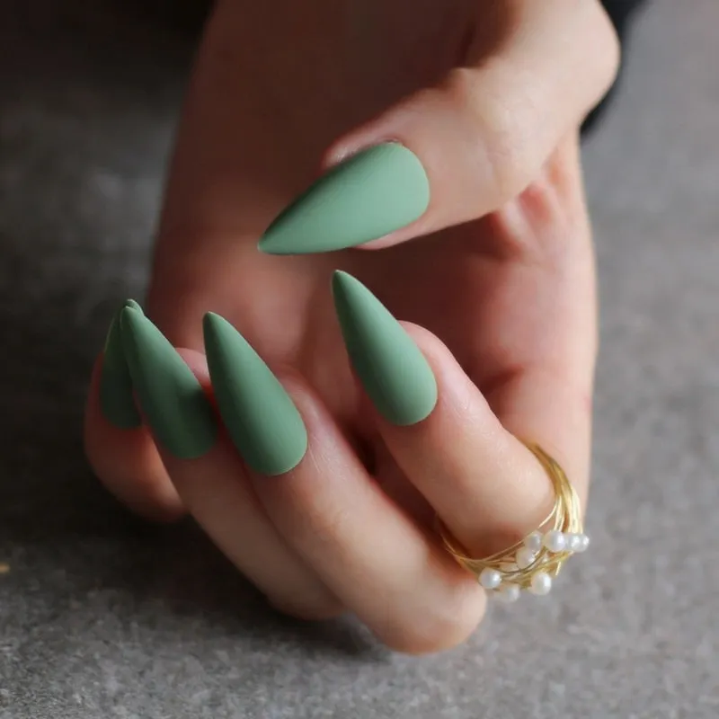 DIY long coffin Matte fake nails INS 10 colors optional Stiletto salon matte false nails salon art false nails-Nail Inspo
