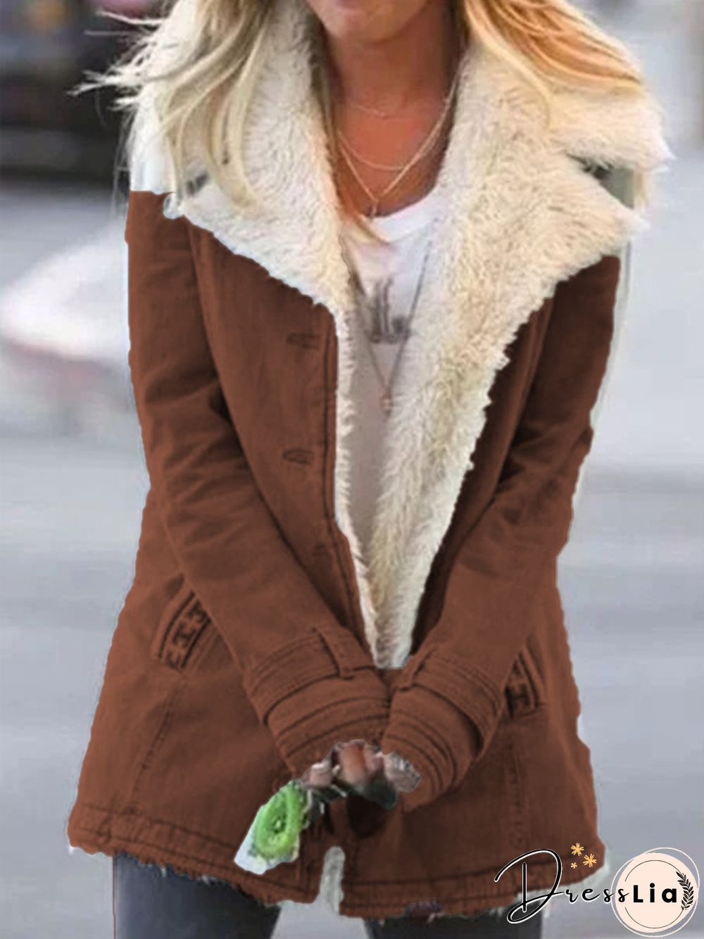 Casual Plain Turn-Down Collar Buttoned Long Sleeve Outwear